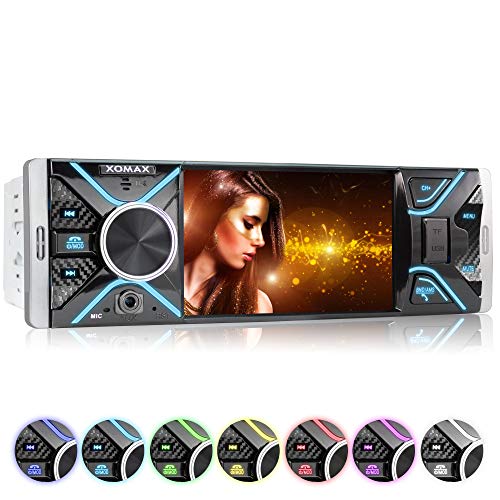 XOMAX XM-V417 Autoradio mit 4.1' / 10 cm Bildschirm I Bluetooth Freisprecheinrichtung | USB, SD, AUX | RDS | Anschlüsse für Rückfahrkamera und Lenkradfernbedienung I 7 Beleuchtungsfarben | 1 DIN