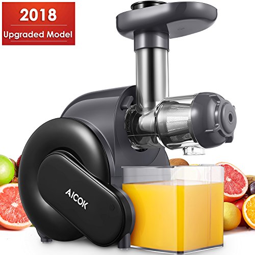 Entsafter, Aicok Slow Juicer mit Rücklauffunktion, Anti-Oxidation Juicer Extractor mit geräuschlosem Motor, Saftauffangbehälter und Reinigungsbürste für einen nährstoffreichen Saft