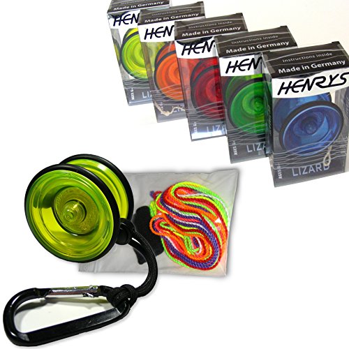 Henrys und weitere Lizard Jojo mit reichhaltigen Yoyo Beginner / Einsteiger Set inkl. 7 Schnüre, Finger-Protector, Yoyoholder +Trick Fibel (GRÜN)