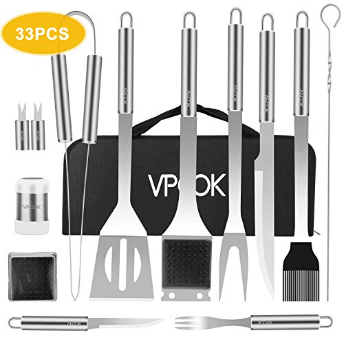 VPCOK 33 in 1 Grillbesteck Grill Zubehör Edelstahl Grillbesteck Set 33-Teile im BBQ mit Tragetasche (MEHRWEG)