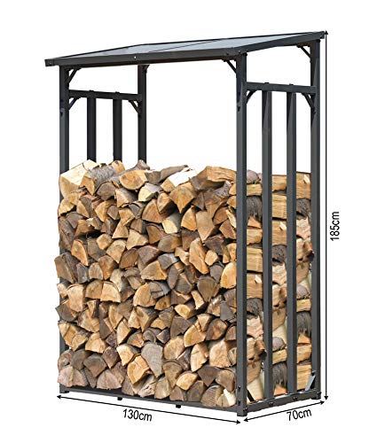 QUICK STAR Metall Kaminholzregal Anthrazit 130 x 70 x 185 cm Garten Kaminholzunterstand 1,6 m³ / gut 2 SRM Kaminholzlager Stapelhilfe Aussen