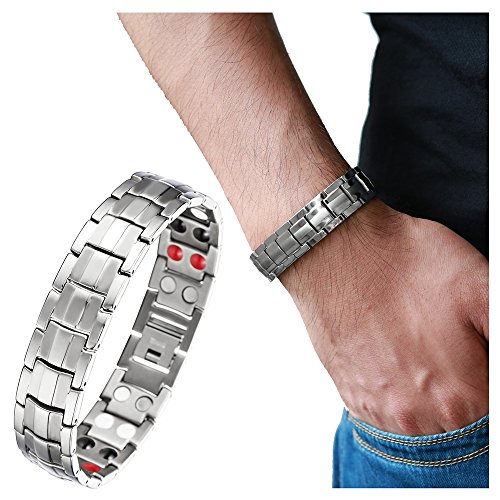 COOLSTEELANDBEYOND Raffinierten Stil Herren Titan Therapy Armband mit Magneten Germanium, Link-Tool zum Entfernen Enthalten