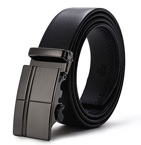 ITIEZY Herren Gürtel Ratsche Automatik Gürtel für Männer 35mm Breit Ledergürtel, Länge: Bis zu 49,21 Zoll(125cm), Schwarz