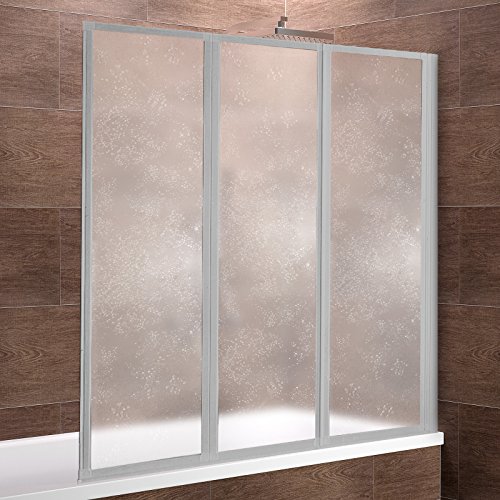 Schulte Duschwand Well, 127x140 cm, 3-teilig faltbar, Kunstglas Tropfen-Dekor, Profilfarbe alu-natur, Duschabtrennung für Badewanne