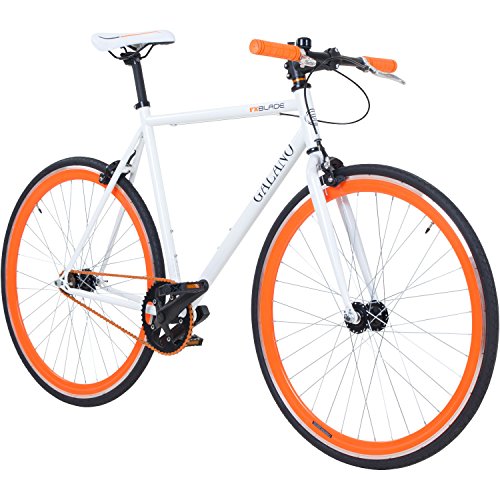700C 28 Zoll Fixie Singlespeed Bike Galano Blade 5 Farben zur Auswahl, Rahmengrösse:53 cm, Farbe:weiss/orange