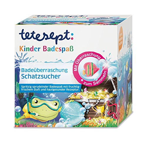 tetesept Kinder Badespaß Badeüberraschung 'Schatzsucher' – Spritzig sprudelnde Badekugel für Kinder - inkl. Sammelfigur und kleiner Badegeschichte – 3 Sprudelkugeln à 140 g