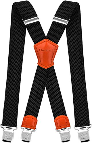 Decalen Hosenträger für Herren Breit 4 cm mit sehr Starken 4 Metall Clip Lang Einheitsgröße für Männer und Damen Einstellbar und Elastisch X Style (Schwarz 1)