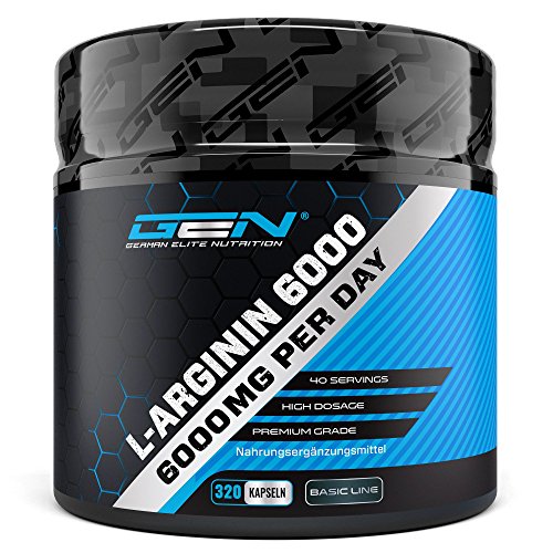 L-Arginin 6000-320 Kapseln - Hochdosiert mit 6000 mg pro Tagesportion - 100% reines L-Arginin Base - Aminosäure - Premium Qualität - German Elite Nutrition