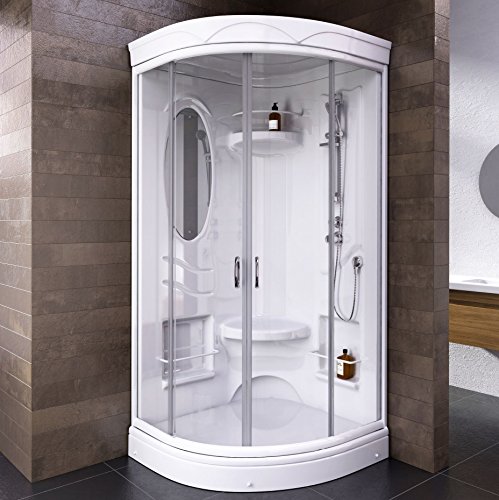 Wellnessdusche Fertigdusche Komplettdusche Duschtempel 92x92 cm Runddusche Glas weiß Mailand, 1 Stück, 4056397002024