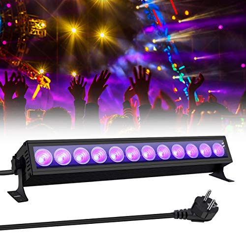 UV Beleuchtung, GLIME Schwarzlicht UV LED Lichteffekt 36W 12 LEDs UV Bar AC100-240V Bühnenbeleuchtung mit EU-Stecker für Club Party Karneval Disco Ballsaal Bühne Halloween