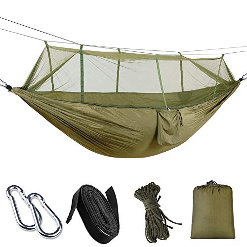 Karrong Hängematte Outdoor mit Moskitonetz, Ultraleichte Hammock 2 Personen, Max 200kg Tragfähigkeit, 280 x 150 cm, Atmungsaktiv Fallschirm Nylon Hängematte für Outdoor, Camping, Wandern, Reisen