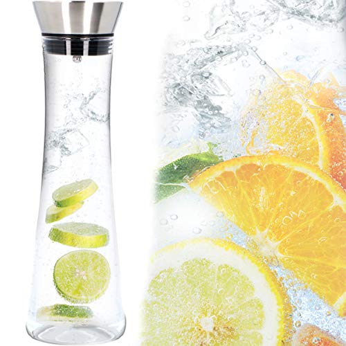 Wasserkaraffe mit Deckel und Sieb 1 L Glas Karaffe für kohlensäurehaltige Getränke und Spülmaschine geeignet