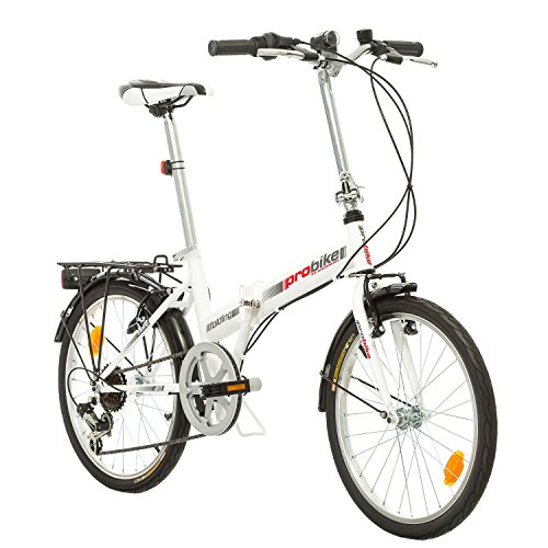 20 Zoll, Probike, Klapprad, Mountain, City, Fahrrad, Herren, Damen, Jugend, Universalgröße, 6 Gang Shimano Kettenschaltung, Folding System, STVO Beleuchtung, Komplett montiert (White)