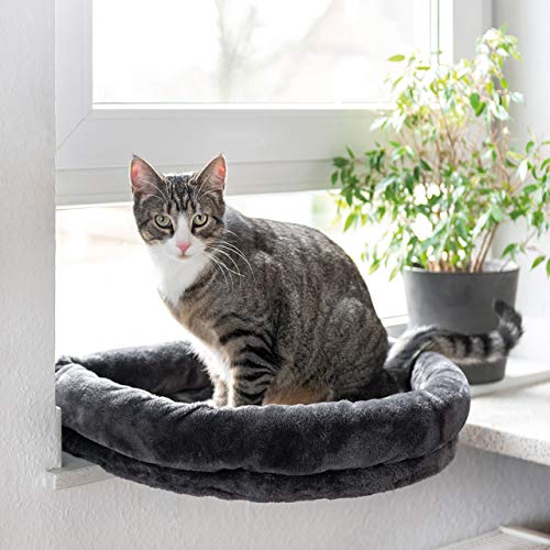 CanadianCat Company  | LOVESEAT Fensterbett | Liegeplatz mit Polsterung | Anthrazit | für die Fensterbank | Beobachtungsplatz | 55 x 47 x 7 cm | einfache Befestigung