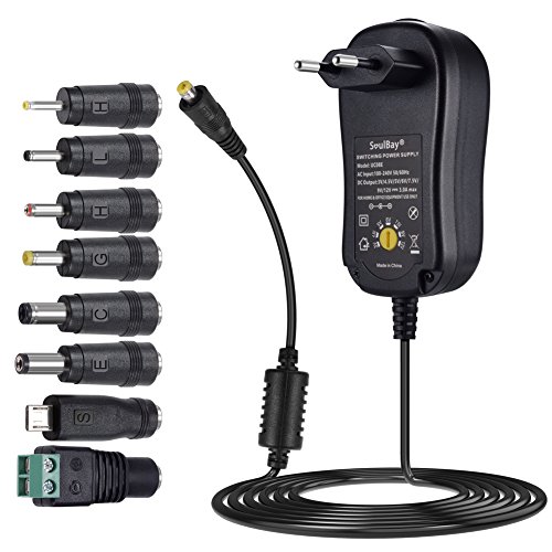 SoulBay 3V-12V 36 Watt Universal AC/DC Adapter Schaltnetzteil Ladegerät inkl. 8 Verschiedende Adapter Stecker für Haushaltselektronik - 3000mA max