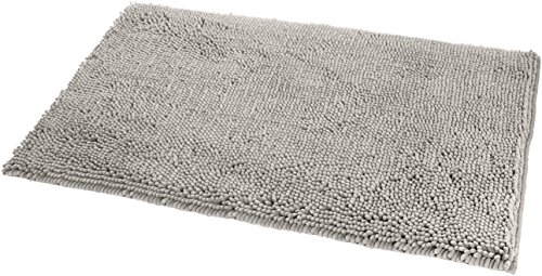 AmazonBasics - Badteppich, Hochflor, rutschfest, Mikrofaser, 53 x 86 cm, Platinfarben