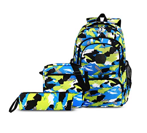 CUIBIRD Schulrucksack Jungen Schultasche Jugendliche Nylon Rucksäcke Schule Wasserfest Backpack Laptop Rucksack 15.6 Zoll Schulranzen 3 Teile Set (Blau)