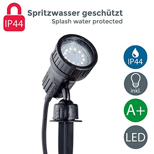 B.K.Licht LED Gartenstrahler inkl. 3W GU10, Erdspiess, Wegbeleuchtung, Rasenlicht, Gartenleuchte, Gartenbeleuchtung, Gartenlicht, Gartenspiess, Gartenlampe schwenkbar IP44