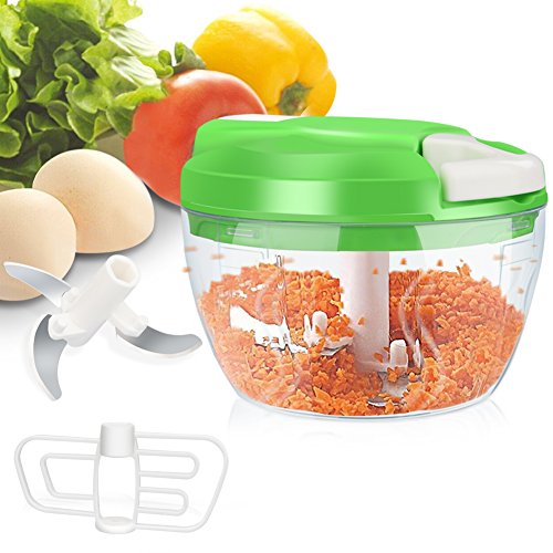 Zwiebel Zerkleiner,Telgoner 520ml Zwiebelschneider Gemüseschneider Zerkleinerer Mit 3 Klingen Küche Manuell Multizerkleinerer Zwiebelhacken Mischen für Salat Fleisch Knoblauch Nüsse Obst Kraut