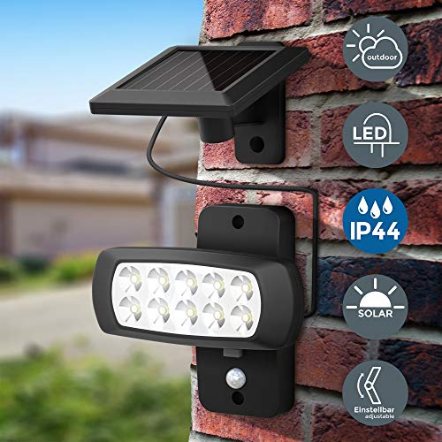 B.K.Licht | LED Außenstrahler mit Solar-Panel und Bewegungs- Dämmerungssensor | 6.500K | IP44 | für Garten, Hof und Garage