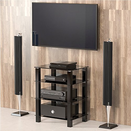 Fitueyes TV Rack Hifi Regal Audio Schrank mit schwarz Glas und Alu AS406002GB