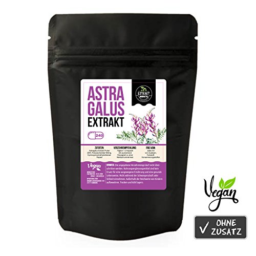 Astragalus 10:1 Extrakt | 240 KAPSELN | 400mg hochdosiertes 10:1 Extrakt | Laboranalyse [siehe Bild] | ohne Füll- & Fließmittel | naturrein - ohne Zusätze | 100g Extrakt = 1000g Astragalus Pulver | wiederverschließbarer Zippbeutel | MHD 07.01.2020 | 100% vegan & in Deutschland abgefüllt