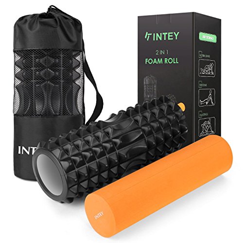 INTEY Faszienrolle Set 2 in 1 Foam Roller Gymnastikrolle für Triggerpunkt-Massage, Massagerolle zur Selbstmassage mit Tragetasche beim Faszientraining, Blackrolle/Orange Rolle