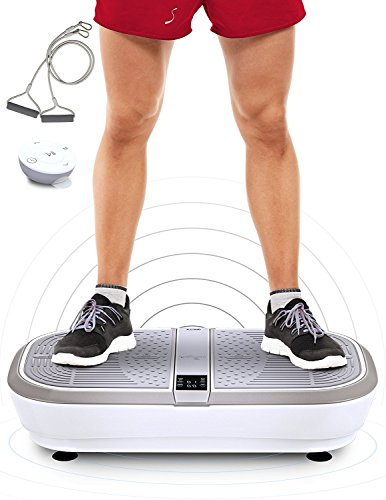 TESTSIEGER* Sportstech Profi Vibrationsplatte VP300 mit 3D Wipp Vibrations Technologie + Bluetooth A2DP Musik, Riesige Fläche, 2 Kraftvolle Motoren + einmaliges Design + Trainingsbänder + Fernbedienung