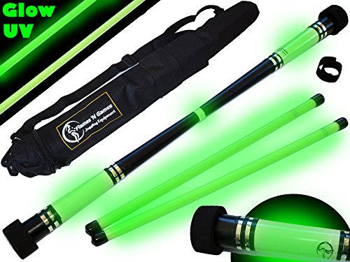MOONSHINE Profi Devilstick Set (GLOW In The DARK) Holz Devil stick Pro inkl. Holz Handstäbe mit 2 mm Super-Grip Silikon +Reisetasche! Devilsticks für Anfänger und Profis.