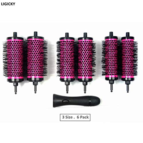 LIGICKY Haarbürsten set rundbürste Mit Abnehmbaren Rollen Rundes Styling Werkzeug, 6 Rollen 1 Griff, Klein Medium Groß