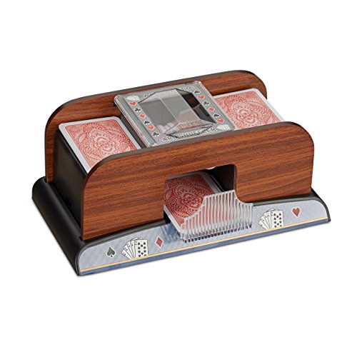 Relaxdays Kartenmischer elektrisch 2 Decks, Kartenmischmaschine Holz Optik, batteriebetrieben, für Poker u. Skat, natur
