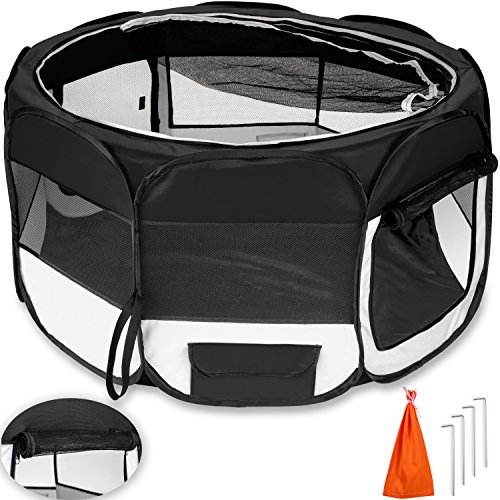 TRESKO Welpenauslauf Welpenlaufstall Freilaufgehege Tierlaufstall Hundelaufstall, mit Tür, faltbar