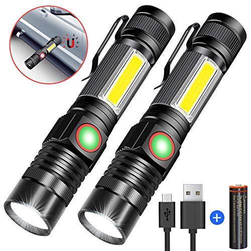 Taschenlampe LED Magnet USB Aufladbar Zoombar (Mit 18650 Akku) Karrong COB Arbeitsleuchte Super Hell, Outdoor Wasserdicht Taktische Taschenlampen, 4 Modi für Kinder Outdoor Camping Notfall