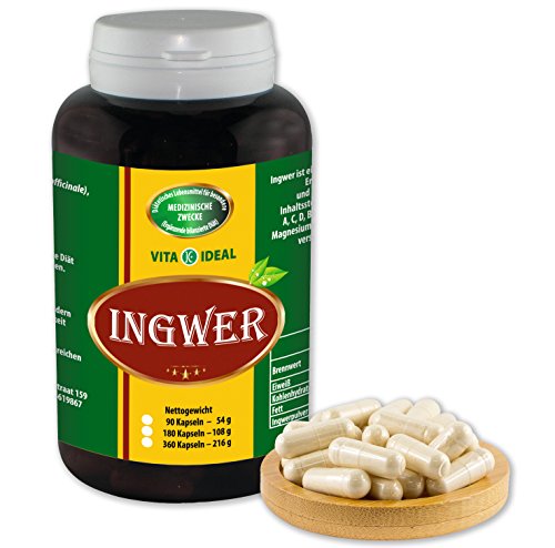 Ingwer Kapseln 360 Kapseln im Big-Pot je 500mg rein natürliches Pulver, ohne Zusatzstoffe