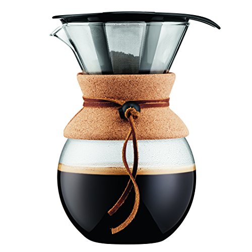 Bodum 11571-109 Pour Over Kaffeebereiter mit Permanentfilter 1 L, Mehrlagig, transparent, 14 x 16,3 x 20,2 cm