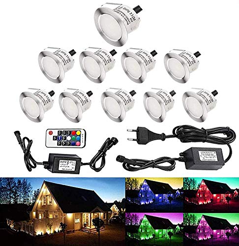 RSWLED 10er Set LED Bodeneinbaustrahler Ø45/Ø30mm Aussen Terrassen Einbaustrahler 12V IP67 Wasserdicht Bodeneinbauleuchten für Küche Garten Treppen Balkon Terrasse (RGB - 10er Set, Ø30mm)