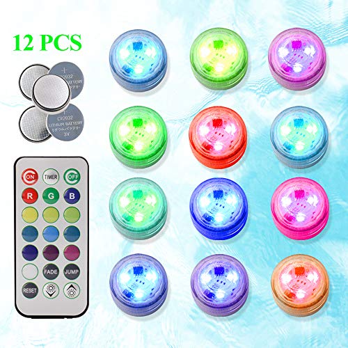 12 Stück RGB Unterwasser Licht mit Fernbedienung, 13 Farben LED Kerzenlicht Flammenlose Wasserdicht Teelichter für Vasen/Bad/Festivalfeier/Party/Hochzeit/Dekoration/Halloween/Weihnachten (12 Stück)