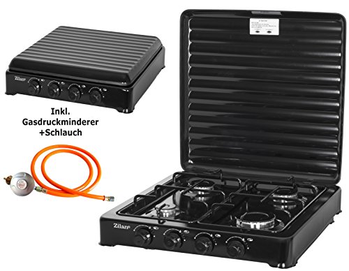 Campingkocher | Gaskocher | Herd | 30mbar | Propangas | Kochfeld | Gasherd | 1-4 flammig | Schwarz (4 Flammig)
