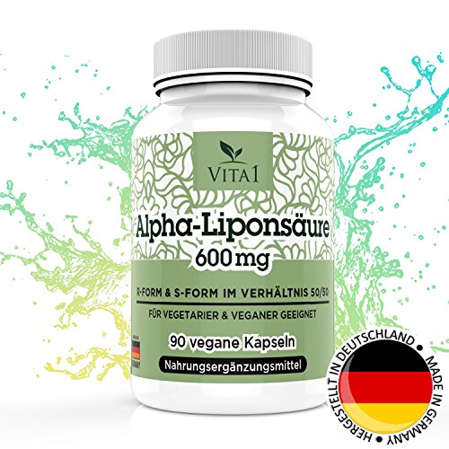 VITA1 Alpha-Liponsäure ALA 300mg • 90 Kapseln (6 Wochen Vorrat) • 50% R- und 50% S-Alpha-Liponsäure • Hergestellt in Deutschland