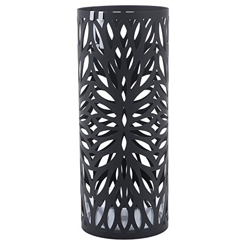 SONGMICS Regenschirmständer aus Metall, runder Schirmständer, Wasserauffangschale herausnehmbar, mit Haken, 49 x Ø 19,5 cm, Schwarz LUC20B