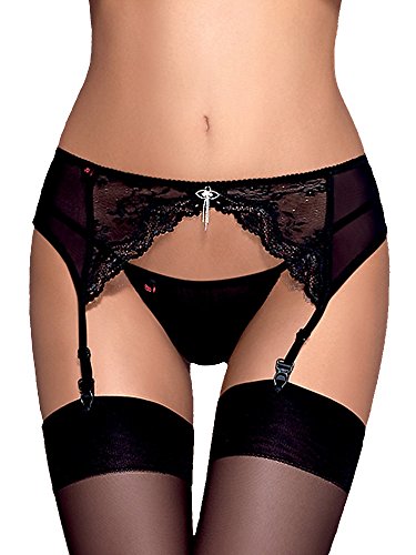 Obsessive reizvolles Dessous-Set aus elegantem Strapsgürtel und Slip in hinreißender Optik in toller Geschenkbox, S/M, Schwarz-kette