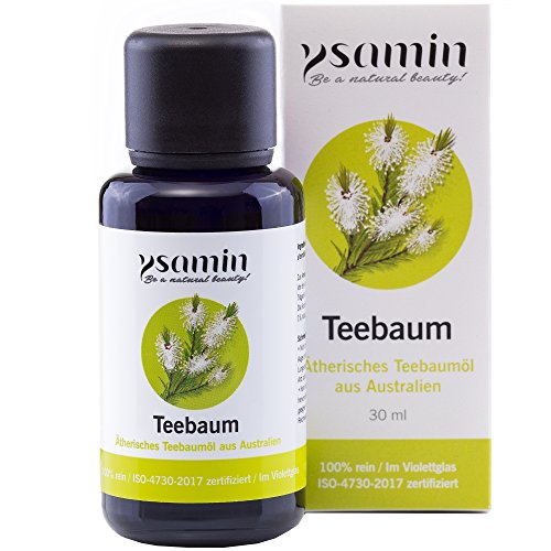 100% Teebaumöl 30ml Australien Naturrein | gegen Akne, Pickel, unreine Haut, Fußpilz, Mundgeruch, Mückenstiche ISO 4730-2017 Standard in Violettglas von Ysamin
