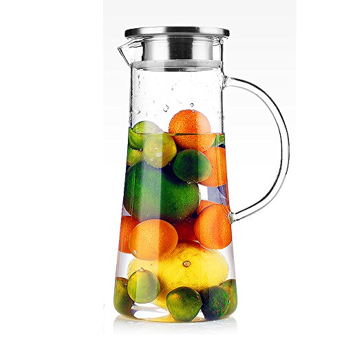 TAMUME 1,5 Liter Wasser Pitcher Obst Wasserkrug mit Edelstahl Deckel und Glas Teekanne mit Infuser