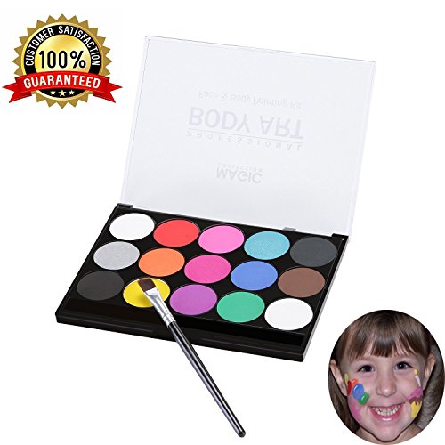 Schminkfarben Ultimatives Party Set Xpassion Sicheres Nichttoxisches Schminkpalette Berufs Gesichts Körper Anstrich Satz mit 1 Pinsel 15 Farben für Kinder Parties Bodypainting Halloween Make-up