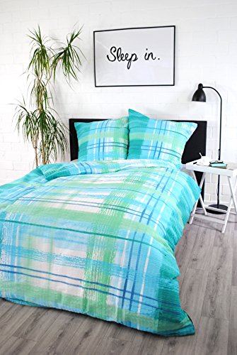 Seersucker Bettwäsche 'Watercolor' 100% Baumwolle Sommerbettwäsche verschiedene Farben/Größen (135 x 200 cm, Blau)