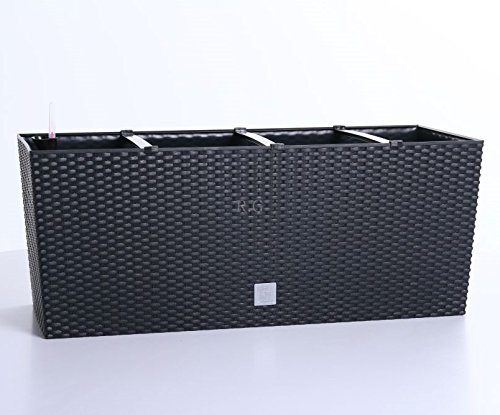 Blumentopf Blumenkasten Blumenkübel Polyrattan Bewässerung 4 Farben 2 Größen (600 anthrazit)