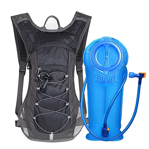 Unigear Trinkrucksack Hydrationspack mit 2L Trinkblase Fahrradrucksack für Joggen, Wandern, Radfahren, Camping und Bergsteig (Grau&Schwarz+2L Trinkblase)