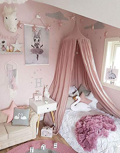 Ashanlan Betthimmel Babybett Altrosa Mädchen Baby Kinder Baldachin Betthimmel Baumwolle Moskitonetz Kinderzimmer Schlafzimmer Spielzimmer Dekoration Altrosa