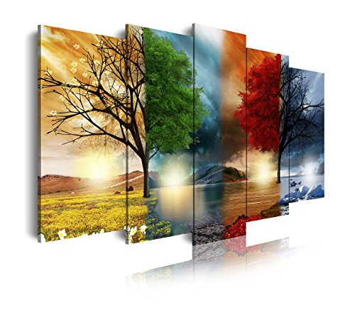 DekoArte modernes Wandbild 5-teilig mit Design Natur vier Jahreszeiten, Stoff, mehrfarbig, 150 x 3 x 80 cm