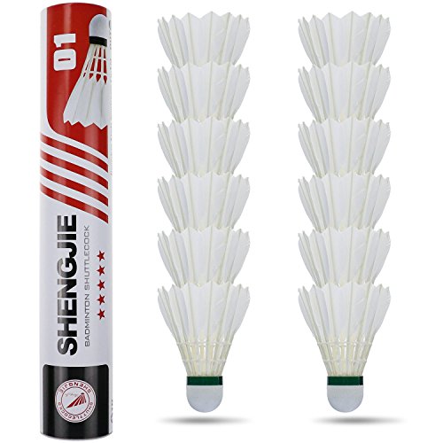 Philonext 12 Stück Gänsefeder Badminton Federbälle, Badminton Bälle, Naturfederbälle Federball Shuttle Mit hoher Stabilität und Haltbarkeit Gänsefedern Federball Shuttlecocks Indoor Outdoor Sport Training Badmintonbälle